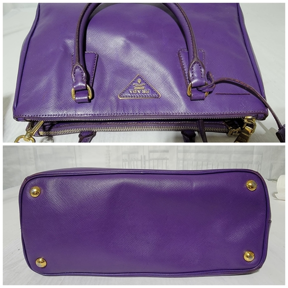 Prada Saffiano Leather Small Galleria Double Zip Tote Satchel Bag Purple - Picture 8 of 15